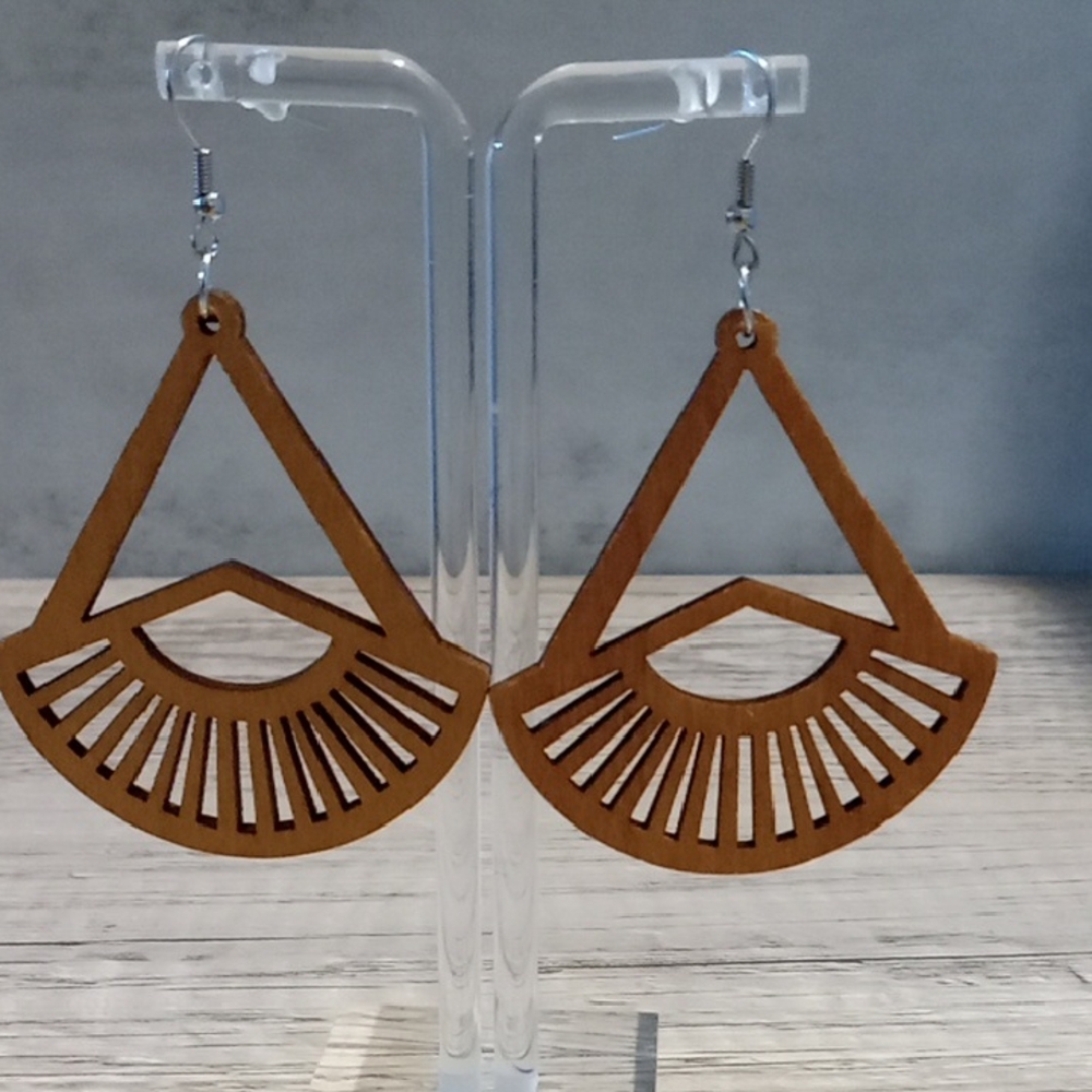 Triangle Wooden Laser Cut Earrings